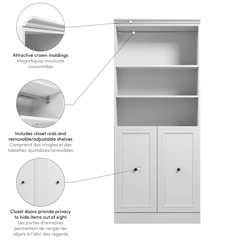 Bestar Versatile Engineered Wood Queen Murphy Bed and Organizer in White