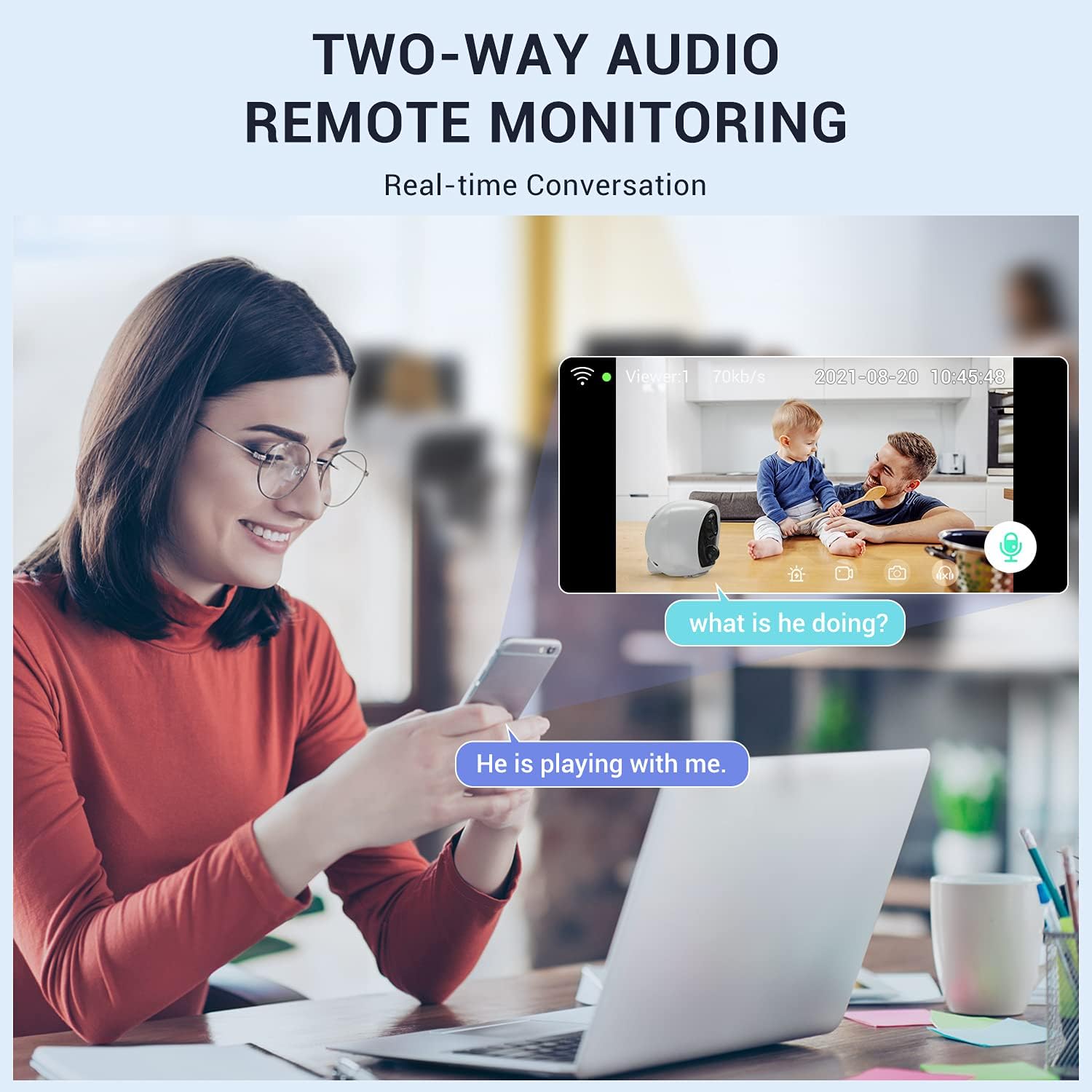 Oiiwak 1080P Home Security Wireless Surveillance Camera for Baby Pet Nanny with Night Vision PIR Motion Detection 2 Way Audio Home Cam Work with Alexa 16G TF Card Cloud Storage(2 Pack)
