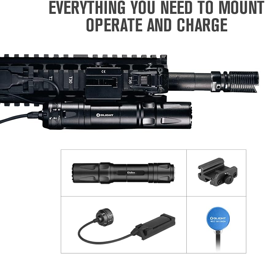 OLIGHT Odin 2000 Lumens Picatinny Rail Mounted Rechargeable Tactical Flashlight with Remote Pressure Switch, 300 Meters Beam Distance, Powered by Battery