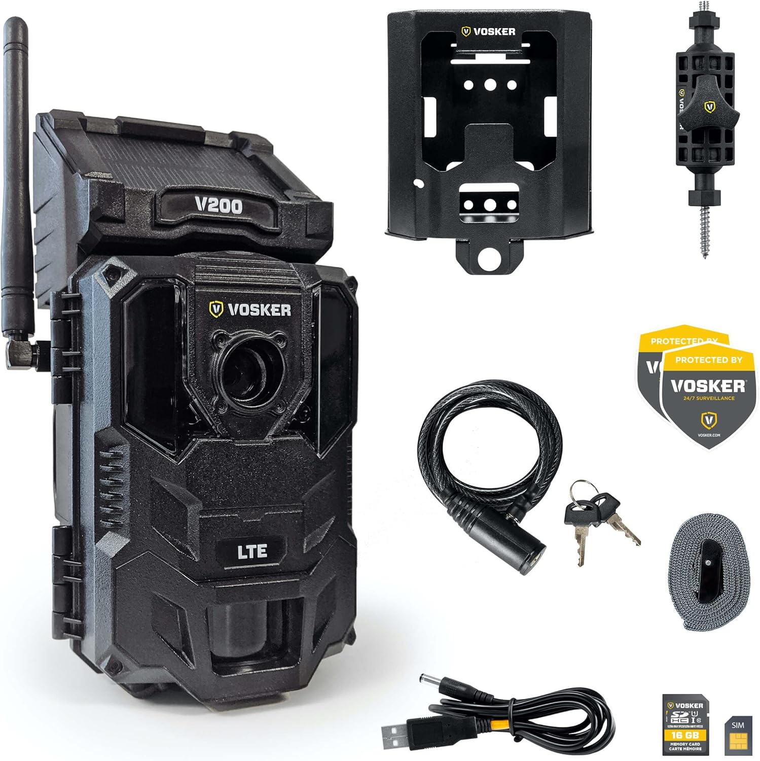 Vosker V200 | Cellular Security Camera | Security Pack | Mobile Phone Photo Notifications | LTE Wireless Built-in Solar Panel | Weatherproof, No Wi-Fi Required | HD Surveillance Cameras