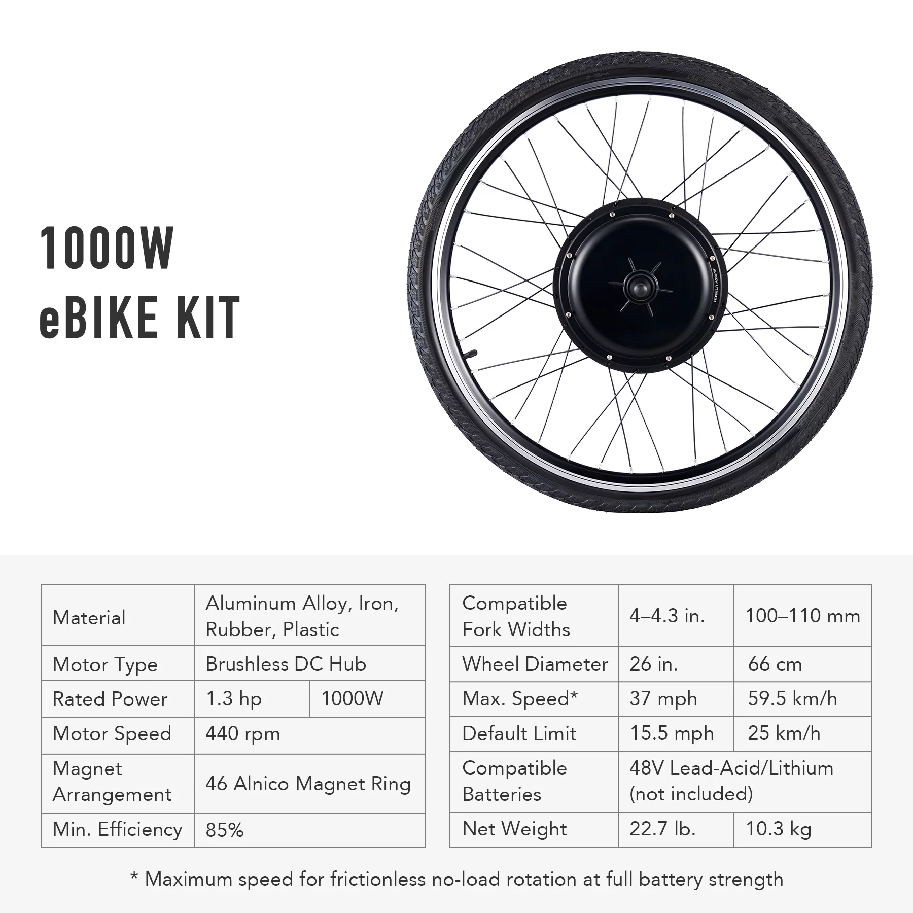 Viribus 26 Inch Electric Bike Kit 1000 Watt Hub Motor LCD Control eBike Conversion Kit