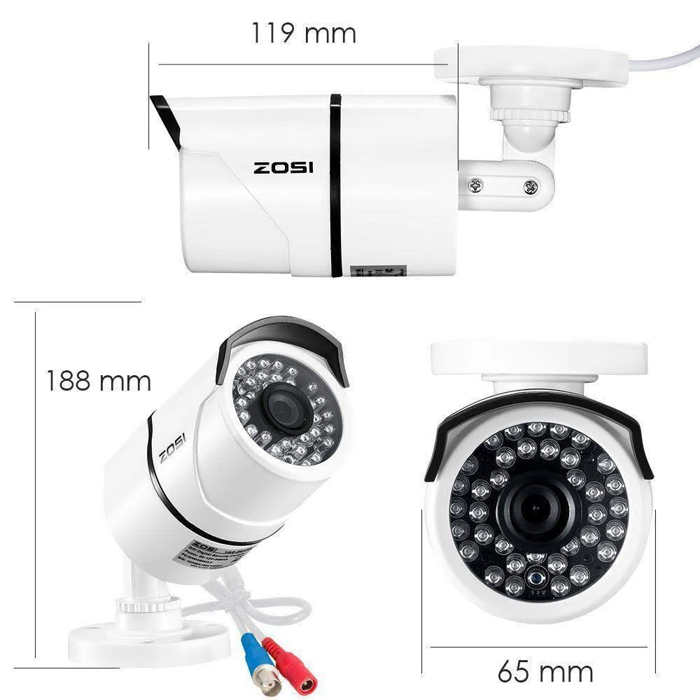 ZOSI 8-Channel 1080p 1TB DVR Security Camera System with 4 Wired Bullet Cameras, Black/White