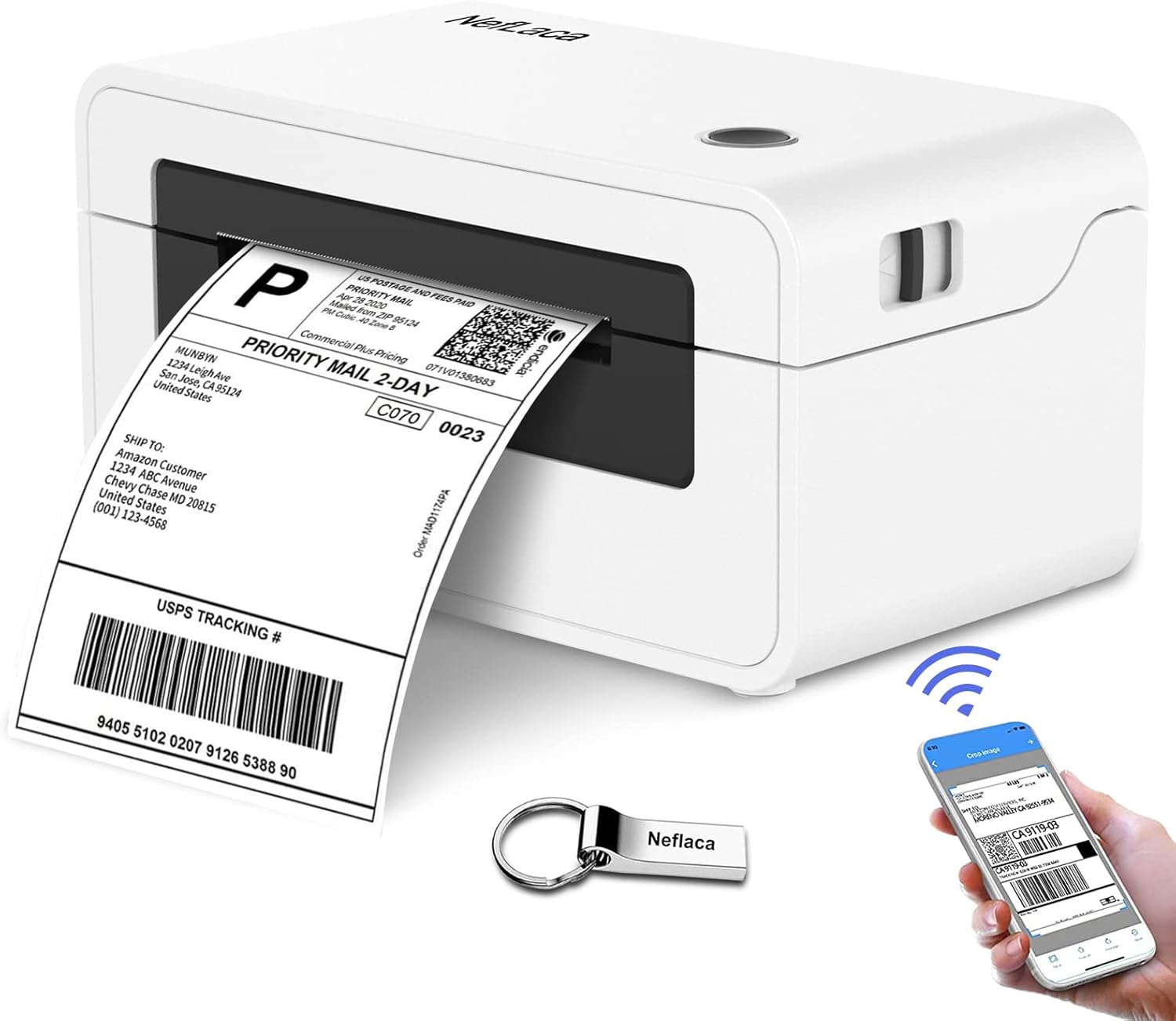 NefLaca Thermal Label Printer,4x6 High Speed USB Shipping Label Printer Commercial Direct Thermal Label Maker One Click Setup Compatible with Amazon, Ebay, Etsy, Shopify and FedEx (Black)