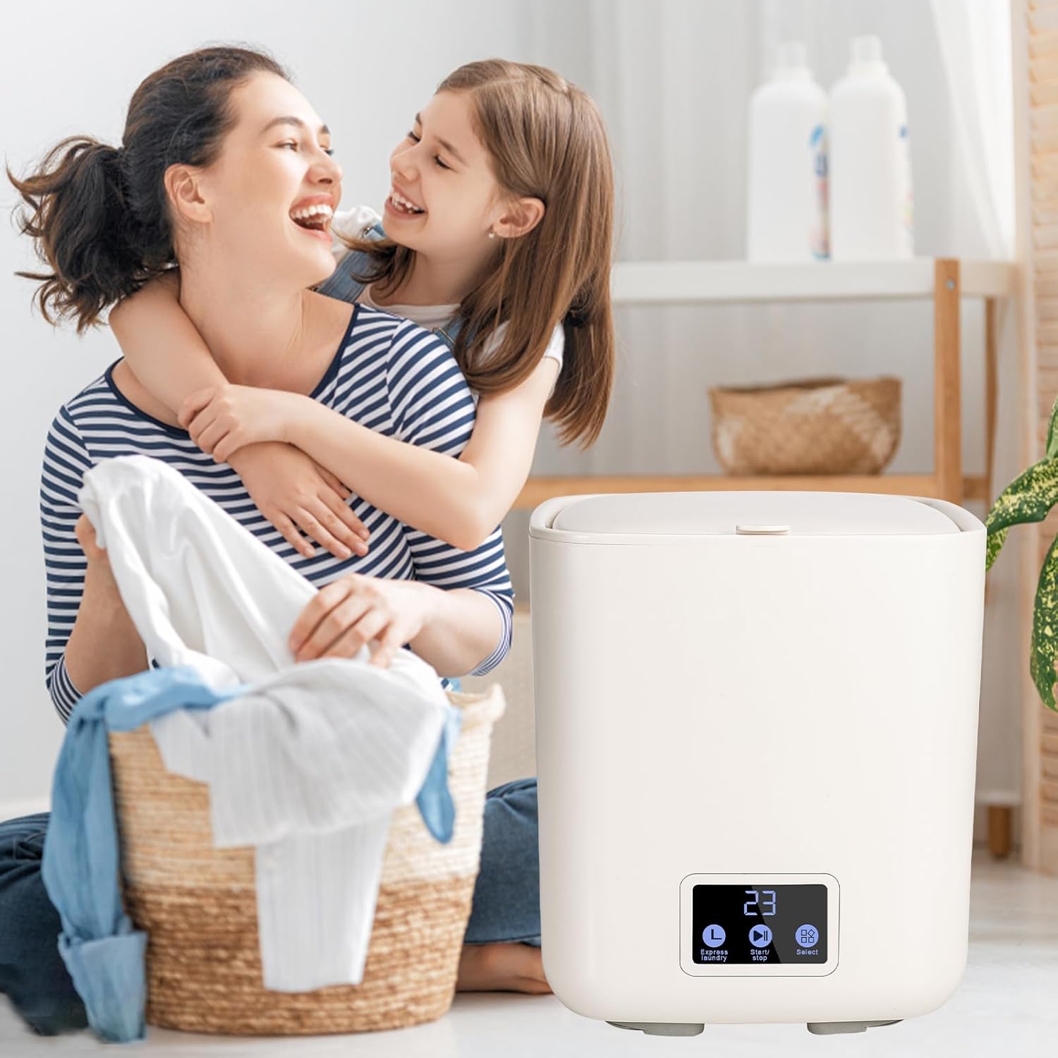 Fully Automatic Small Washing Machine, Mini Washer 7L Capacity with 3 Modes Deep Cleaning for Underwear, Baby Clothes, Small Items, Portable Washing Machine for Apartments, Camping, Travel (Beige)