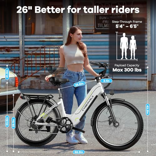 DriftGod 26" Electric Bike for Adults – Powerful 1000W Motor, 48V Removable Battery, 7-Speed, Front Suspension & LCD Display – Commuter and Mountain EBike for Women