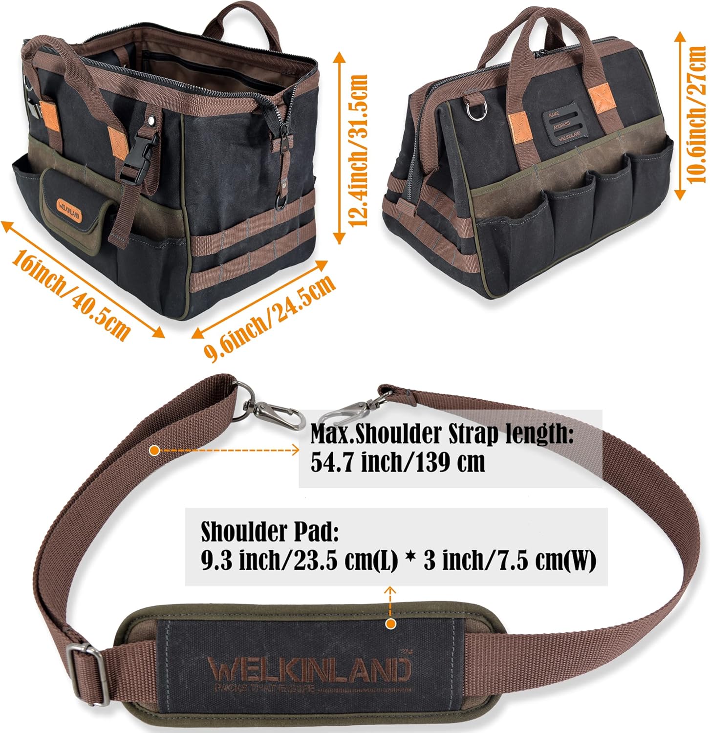 32-Pockets Waxed Canvas tool bag, Heavy-Duty Electrician tool bag, HVAC tool bag, Tool bag organizer, 16" Tools bag carrier, Tool bags for electricians, Tool bags for men, Tool bags for construction