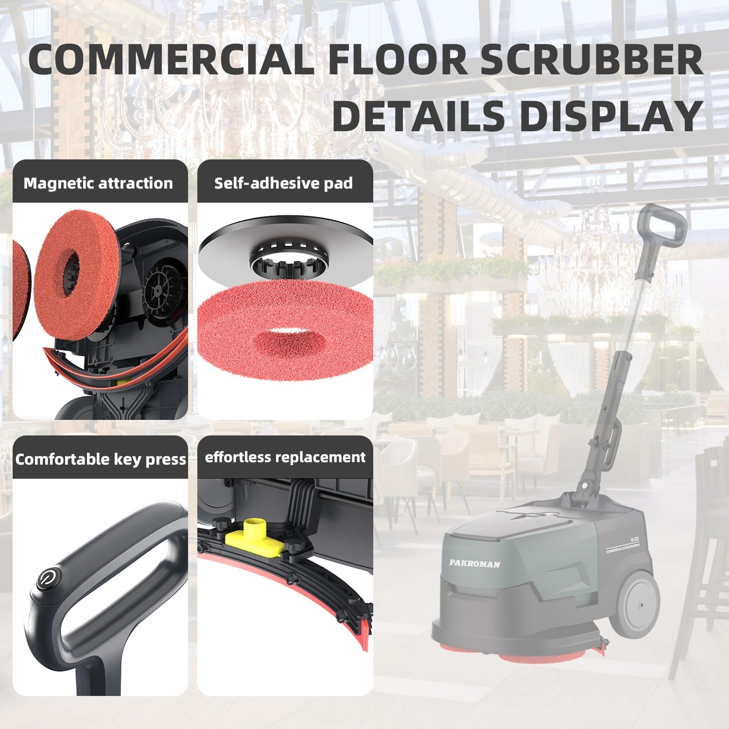 Portable Commercial Floor Scrubber Machine, Lightweight 21Lbs, Rechargeable Lithium-Ion Battery 90mins Working,for Large Areas Cleaning Works,Hotels