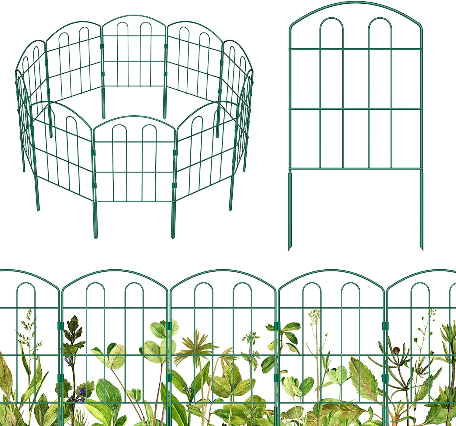 28 Pack Garden Fence 23in (H) x 30ft (L) Metal Landscape Border Fence Panels, Green - Curated Treasures Market
