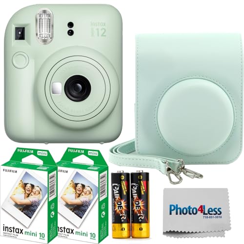 Fujifilm Instax Mini 12 Instant Film Camera Pastel Blue, Fujifilm Instax Mini Twin Pack Instant Film 20 Prints, Protective Case, Gift Bundle