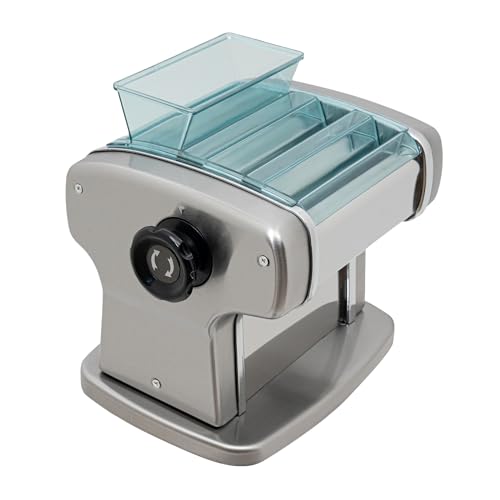 110V Electric Pasta Machine, Automatic Noodles Dumpling Dough Skin Maker 2.5mm & 4mm 2-Blades Pasta Dough Spaghetti Roller Pressing Machine 9 Thickness Settings 135W
