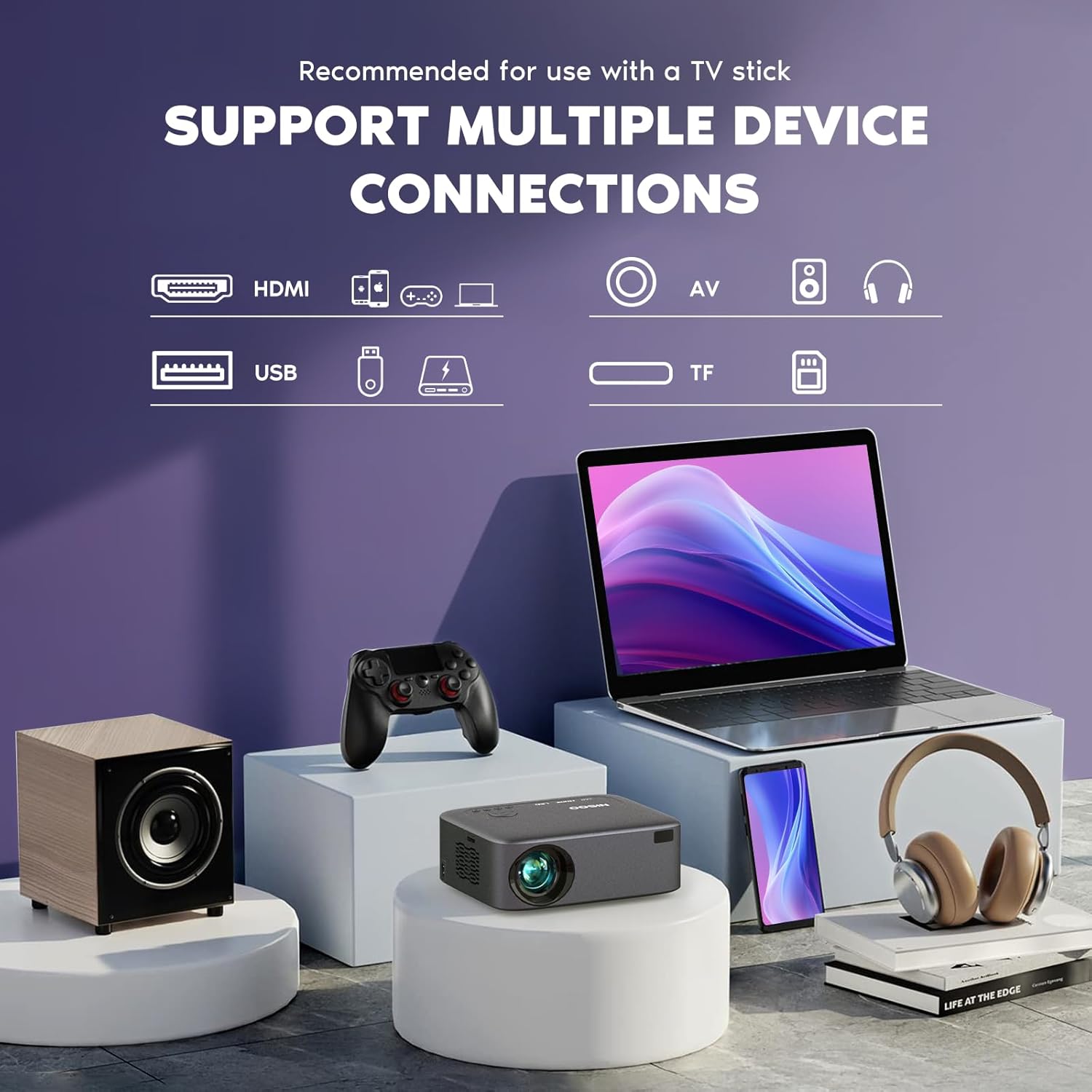 【Electric Focus】NISOO Native 1080P Projector, 4K Portable Projector with 700 ANSI, Projector with WiFi and Bluetooth, Zoom Function, Outdoor Movie Projector for Phone/Laptop/TV Stick/DVD/USB/HDMI