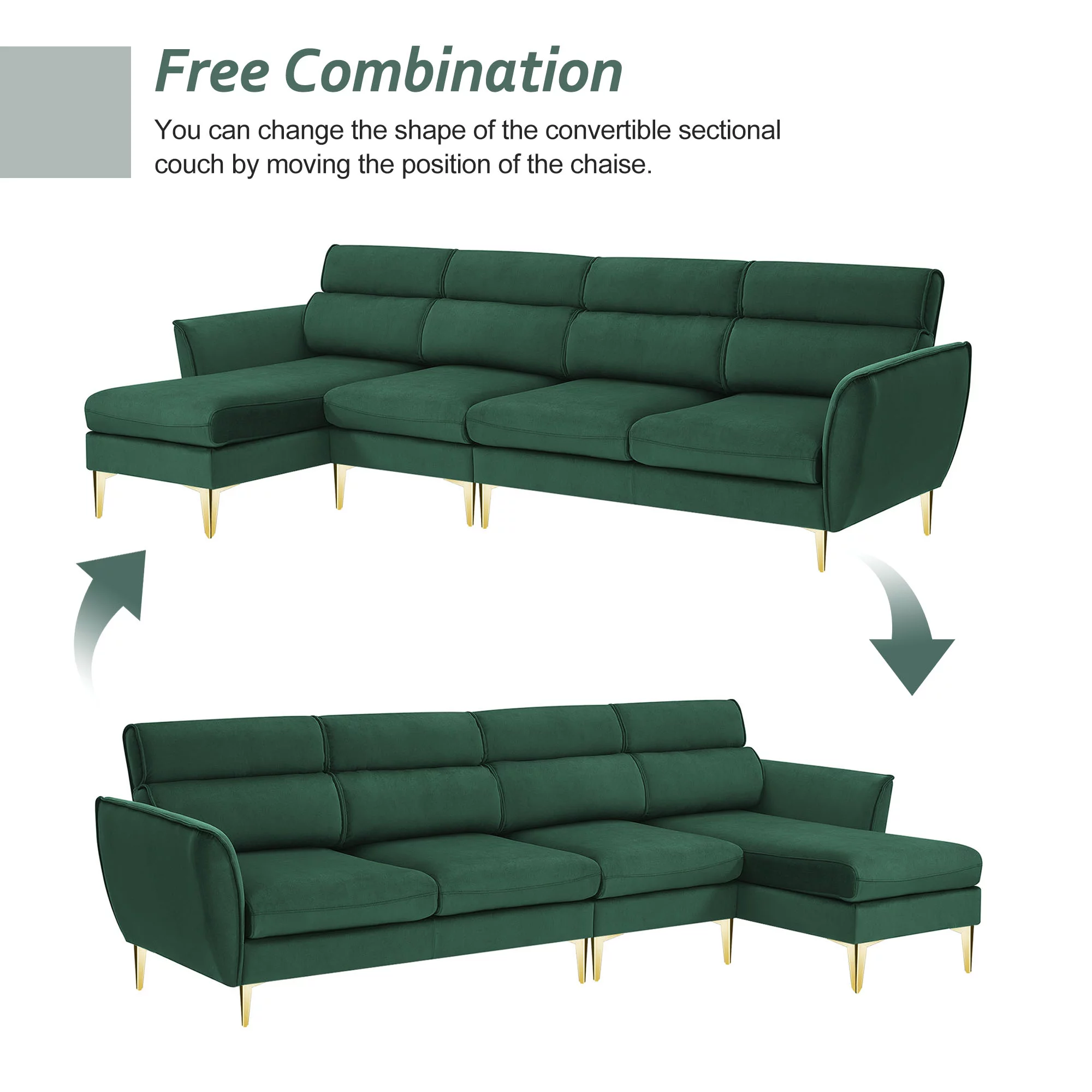 Style 111" Sectional Sofa Flannel L Shape Sofa with Recliner