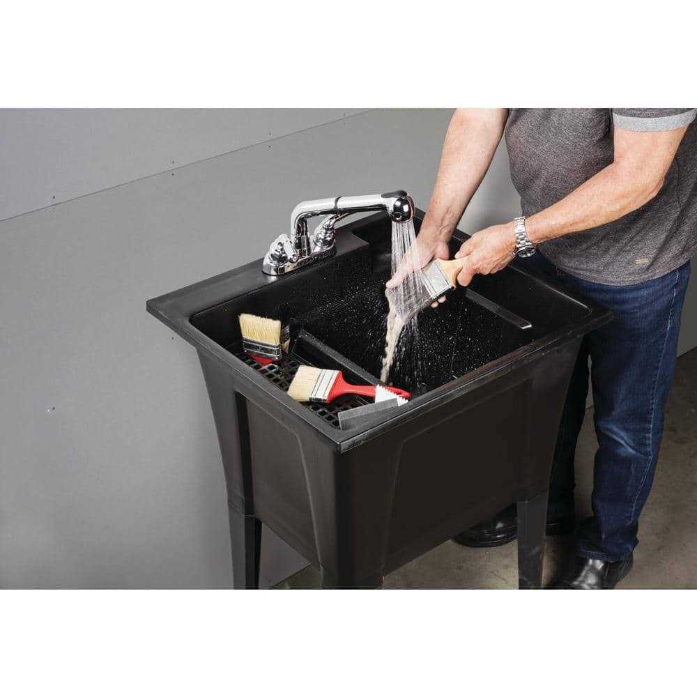 Rugged Tub 24 in. x 22 in. Recycled Polypropylene Black Laundry Sink with 2 Hdl Non Metallic Pullout Faucet and Installation Kit - Shop Hardware Tools Online Store