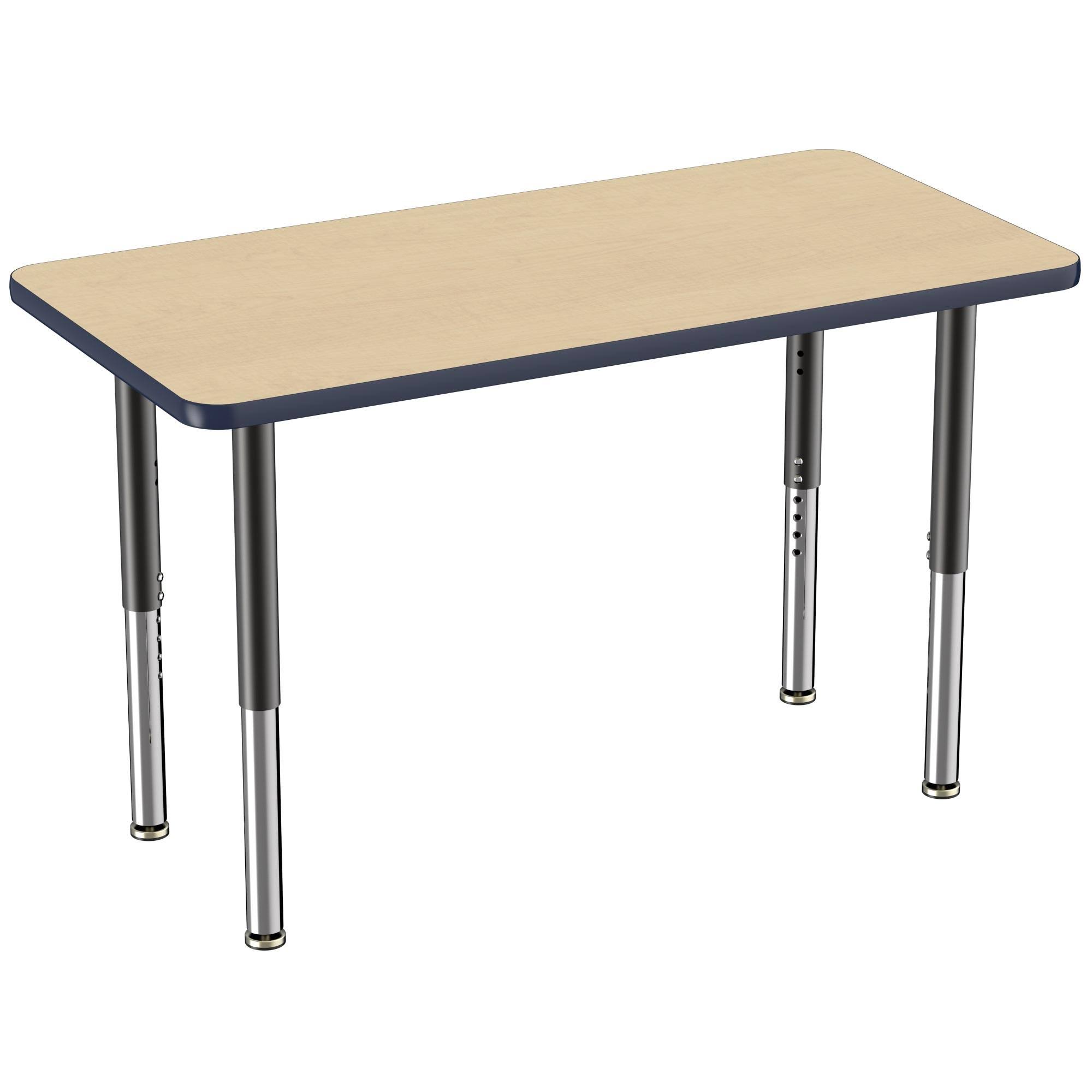 Factory Direct Partners 24in x 48in Rectangle T-Mold Adjustable Activity Table with Super Leg - Maple/Navy