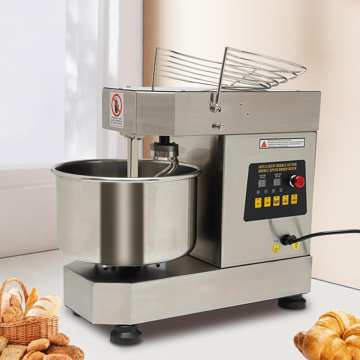 Commercial Food Mixer, 2 Speeds Electric Intelligent Mixer 12Qt Pizza Dough Machine 750W Flour Mixer Kitchen Kneading Machine for Domestic Commercial