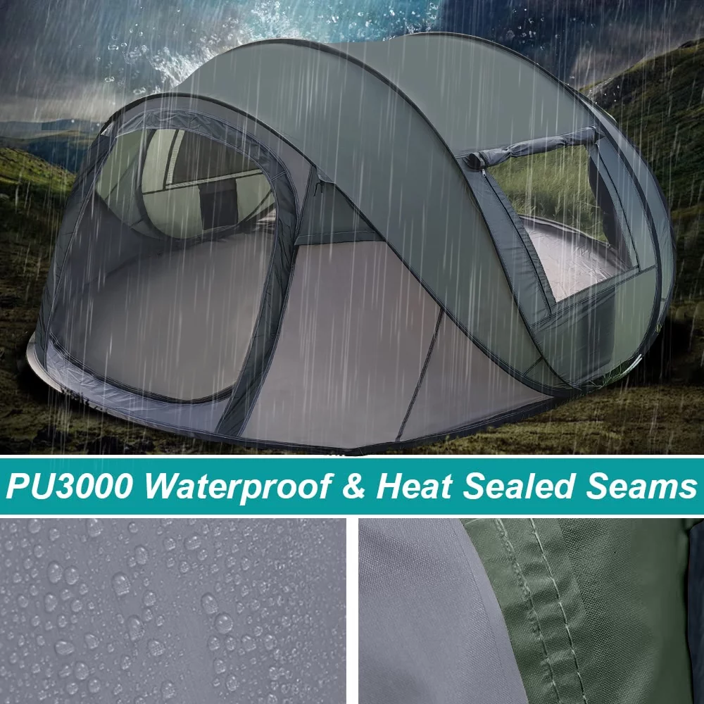 Fiuion Pop Up Tents for Camping  4 Person Tent Waterproof  Camping Tents with Vestibule, Automatic Setup Instant Tent, 2 Doors & Windows, Folding Outdoor Backpacking Tents 2/3/4 People Family Hiking