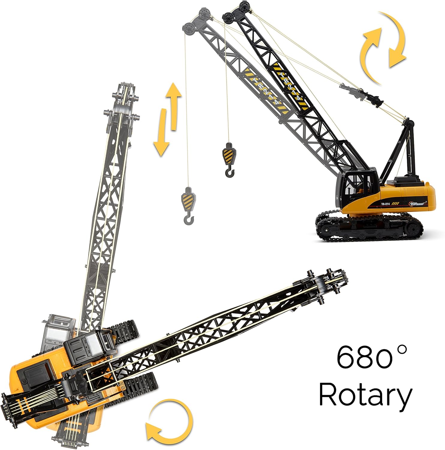Top Race 15 Channel Remote Control Crane, Proffesional Series, 1:14 Scale - Battery Powered RC Construction Toy Crane with Heavy Metal Hook (TR-214)