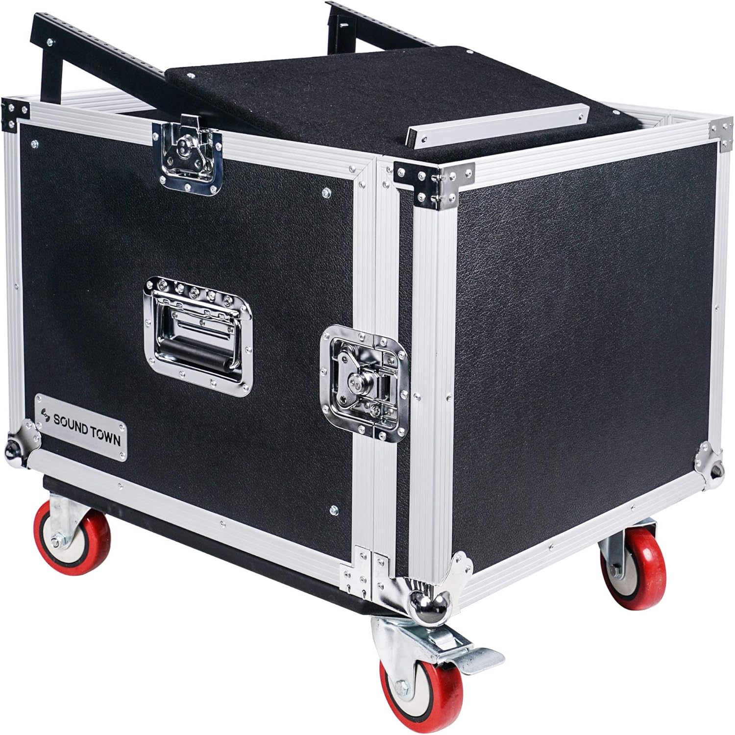Sound Town 14U PA DJ Rack/Road ATA Case with 11U Slant Mixer Top, 20���� Rackable Depth, DJ Work Table and Casters, 14 Space Size, Pro Tour Grade (STMR-14UWT)