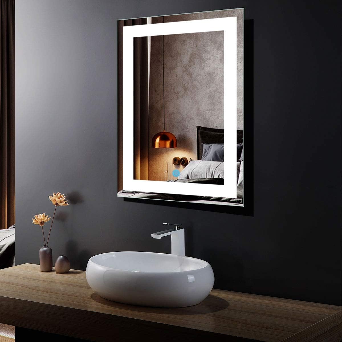 BHBL 60 x 36 Inch Illuminated LED Bathroom Mirror with Smart Button, Anti Fog, Dimmable, Bluetooth Speakers, Vertical & Horizontal Mount, Hotel Office Bar Mirror (D224-6036A)