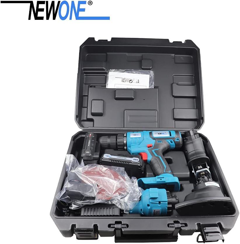 NEWONE 20V MAX Power Tool Combo Kits with Case, 4-Tool Attachments Drill, Reciprocating saw, Oscillating tool, Sander With Accessoreis For Cutting, Scraping, Moving, Drilling and Sanding