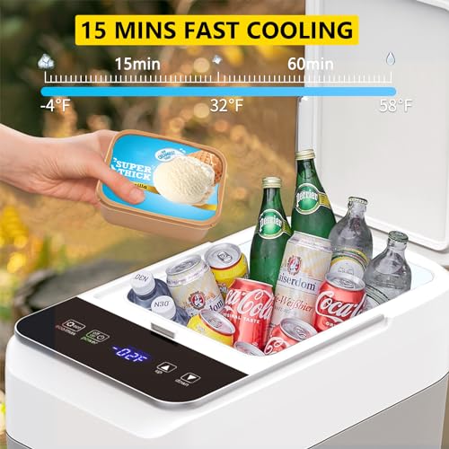AUTOOMMO 12 Volt Refrigerator, Car Refrigerator (-4℉~50℉), Portable Car Freezer Fridge with 12/24V DC 100/240V AC Adapter for Camping Travel and Truck RV SUV Van Boat Home Use