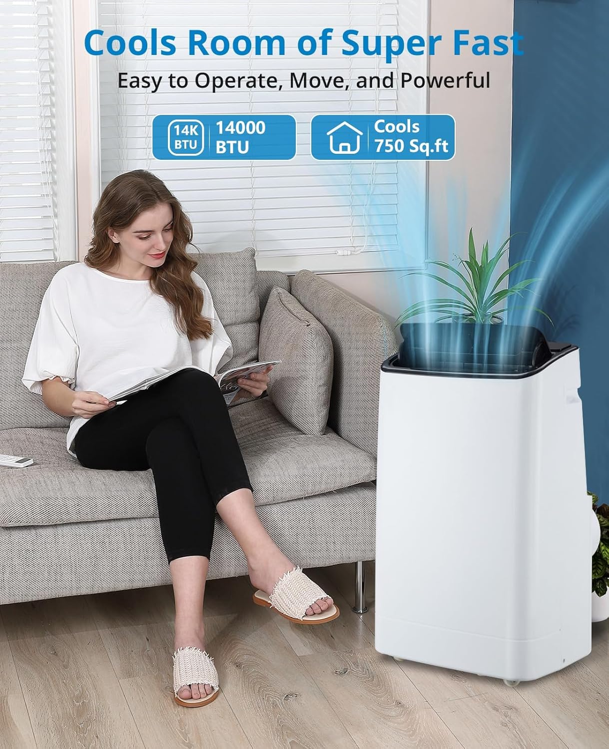 Acekool Portable Air Conditioner 14000 BTU, portable ac unit with Remote Control, Energy-Efficient Cooling for 750 Sq.ft Space, 3In1 Cool, Fan, Dehumidify Modes, windowless ac for bedroom room indoor