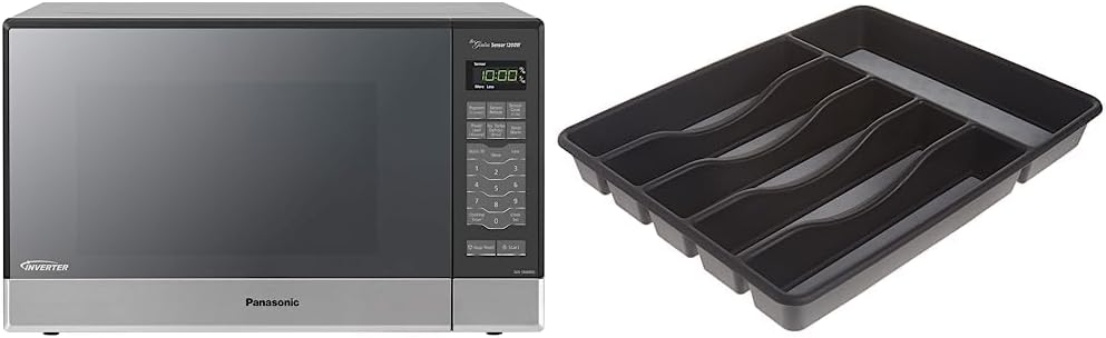 Panasonic Microwave Oven NN-SN686S Stainless Steel Countertop/Built-In with Inverter Technology and Genius Sensor, 1.2 Cubic Foot, 1200W & Rubbermaid No-Slip Large, Silverware Tray Organizer