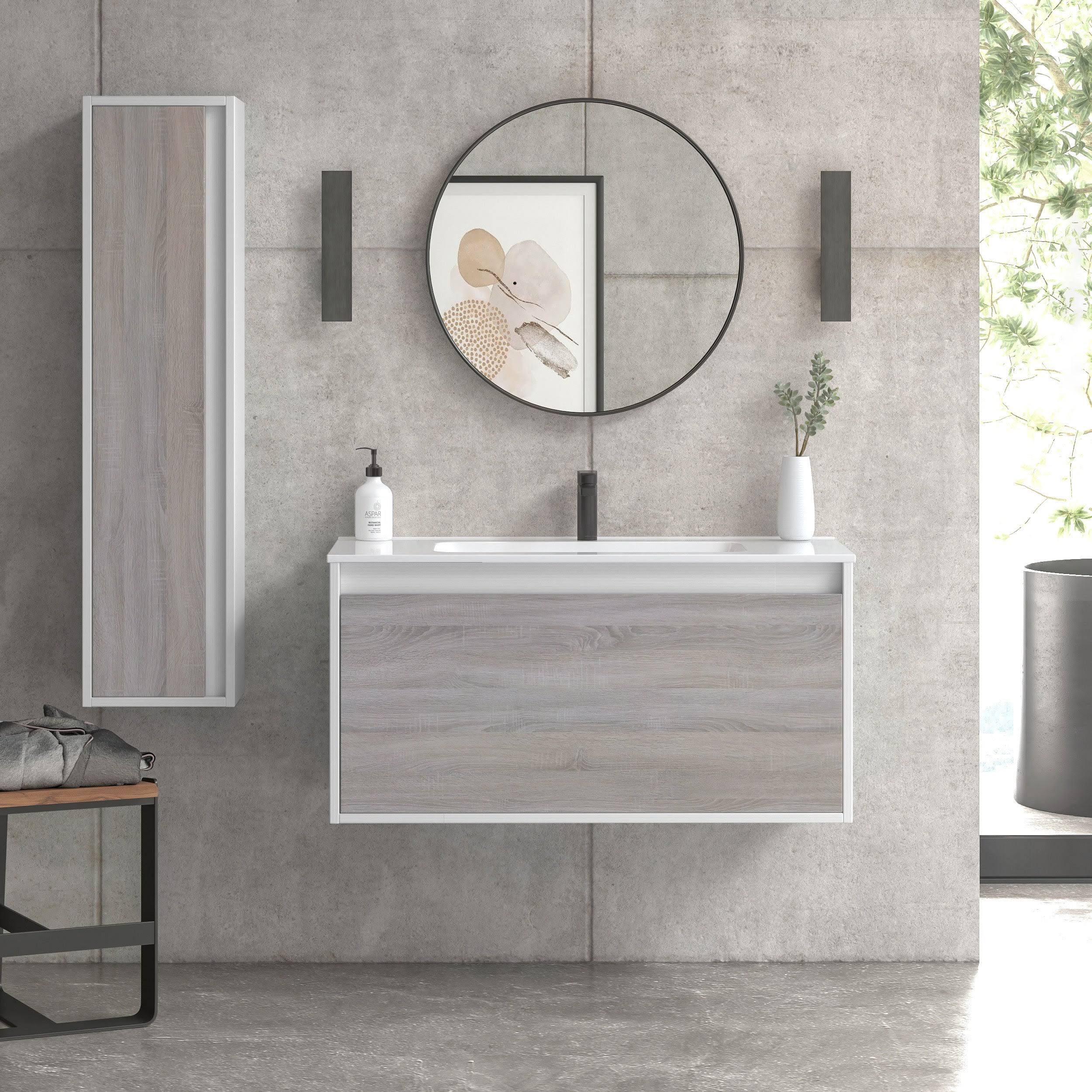32x22 Bathroom Vanity Cabinet + Ceramic Sink | Tribeca | W 32 x H 20 x D 18 in RHD Weathered