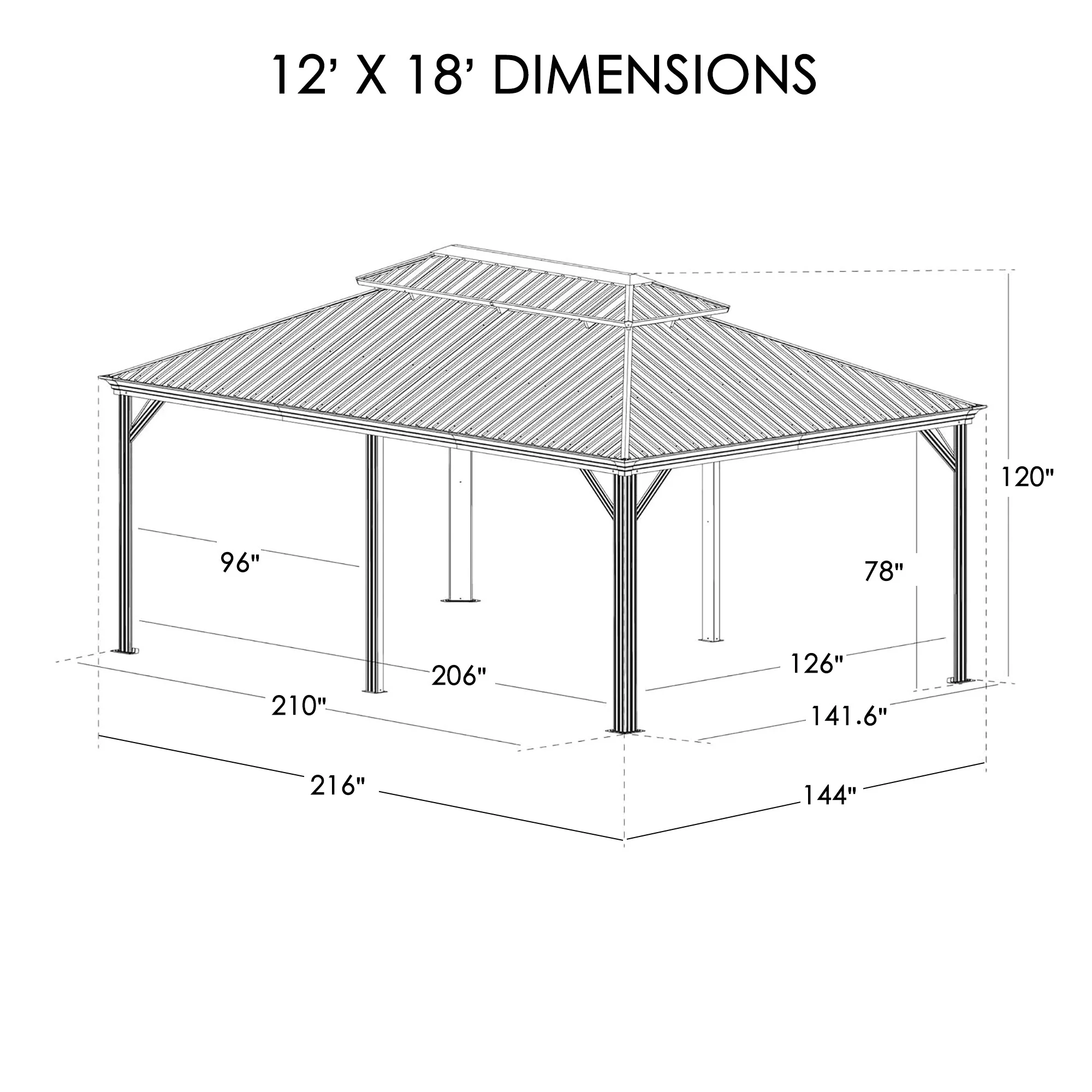 Kozyard Alexander Hardtop Aluminum Permanent Gazebo with a Mosquito Net and Privacy Sidewalls (Alexander 12'x18' (Gray))