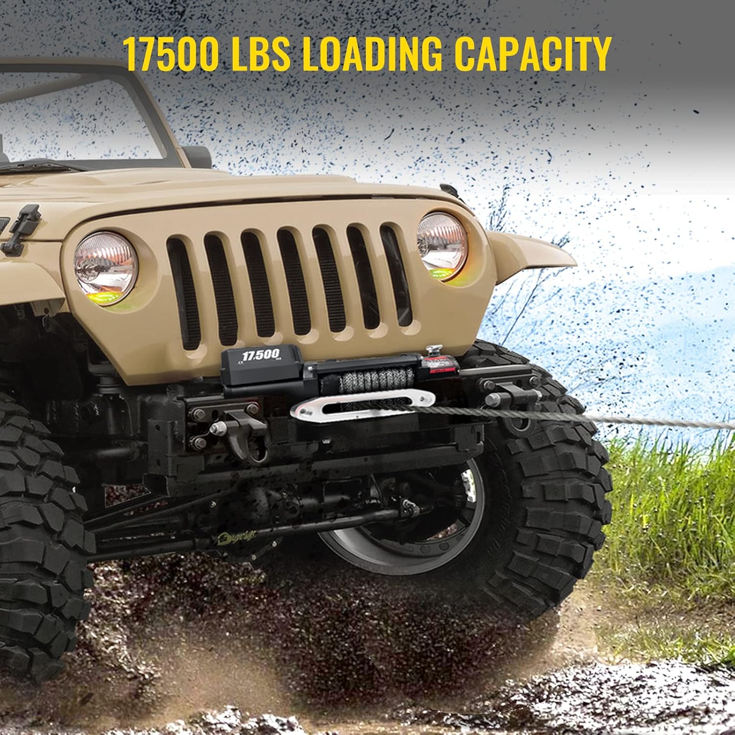 VEVOR Truck Winch 17500lb Load Capacity Synthetic Rope 12V Power Winch with Wireless Remote Control, Powerful Motor for ATV UTV Off Road