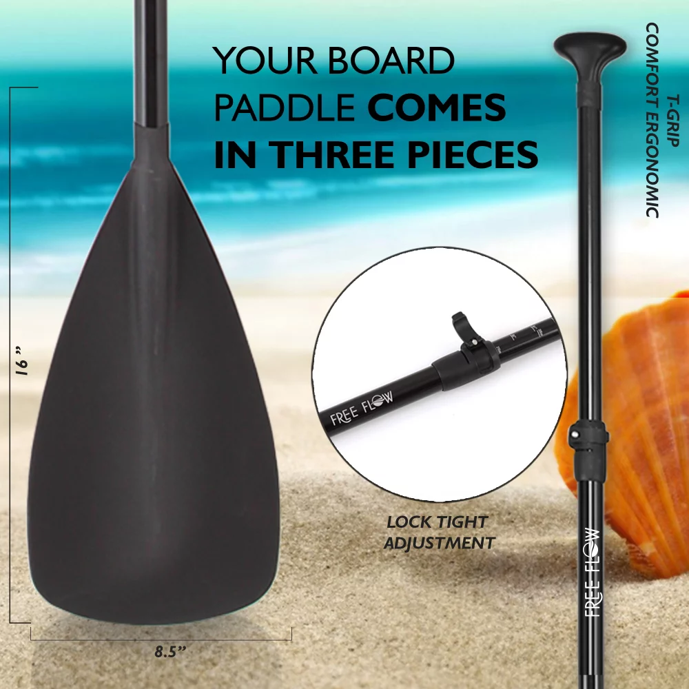 SereneLife 11 Foot Free Flow Inflatable SUP Stand Up Paddle Board Kit, White
