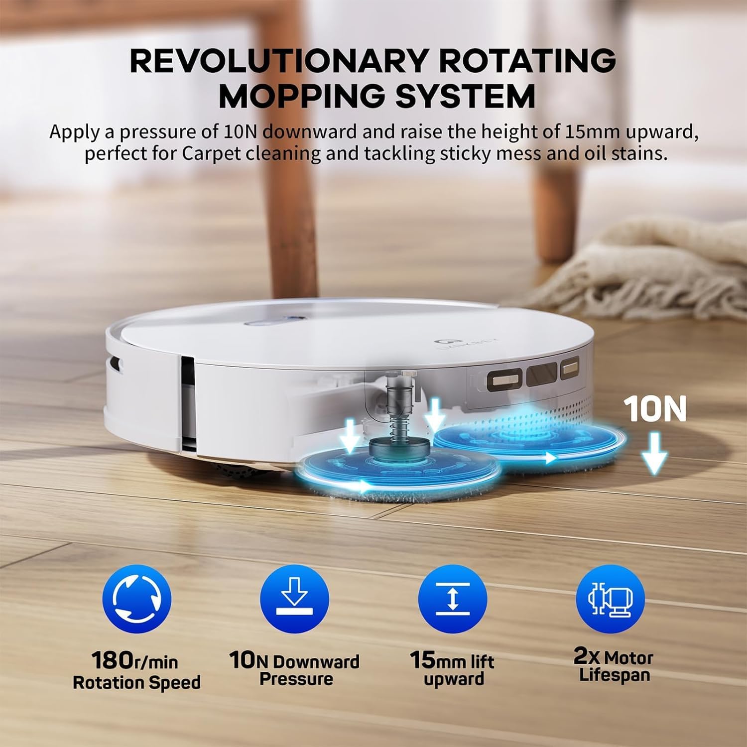 Robot Vacuum and Mop Combo Self Emptying, 5000Pa Suction Robot Vacuum and Mop, Obstacle Avoidance, Hot Air Drying, Self-Refilling, Compact Dock, 5000Pa Suction, APP Control（White）