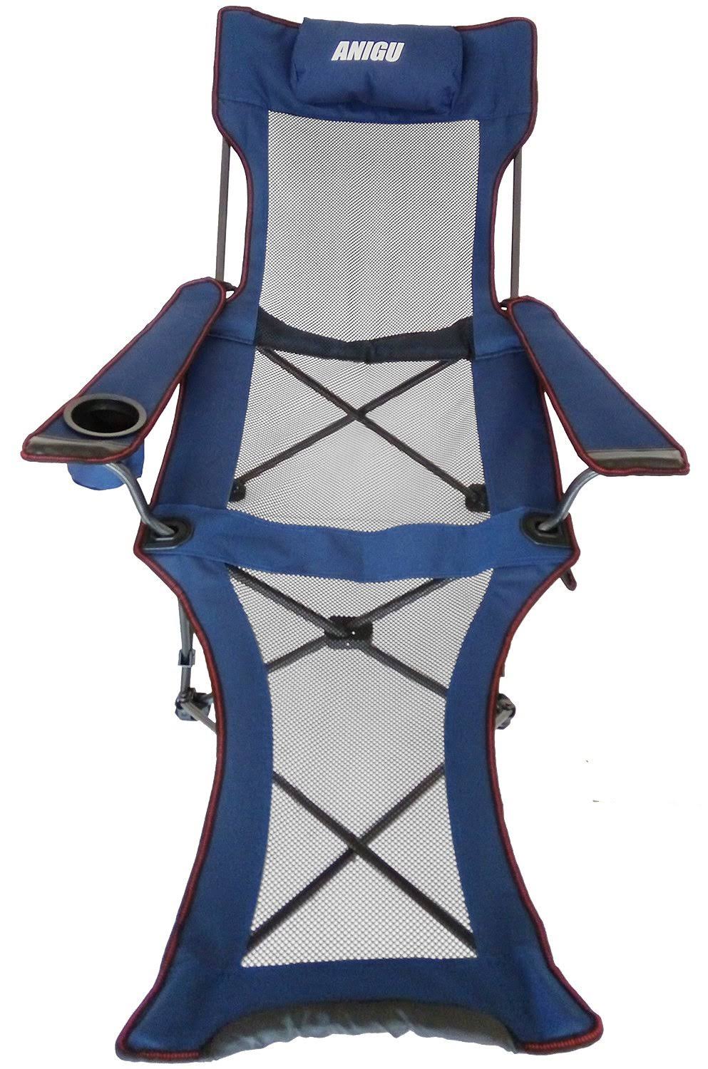 ANIGU Mesh Lounge Reclining Folding Camp Chair with Footrest (Blue)
