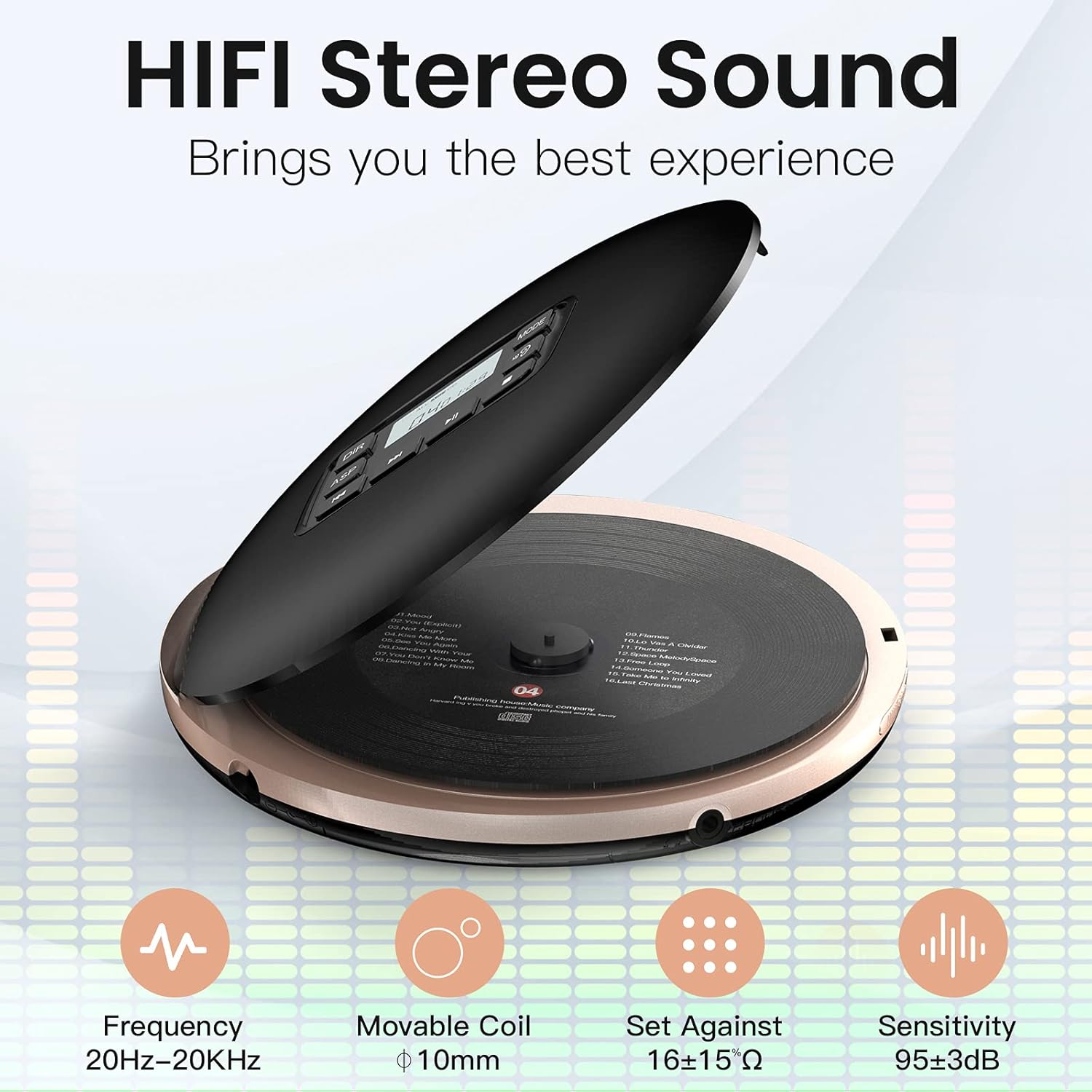 HOTT CD611 CD Player Portable Anti-Shock Personal Portable CD Player with Headphones USB AUX Output for Car Travel Home - Black
