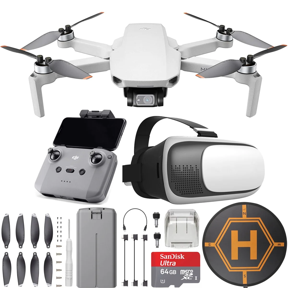 DJI CP.MA.00000312.01 Mini 2 Drone 4K Video Quadcopter (Renewed) + FPV Headset Accessories Bundle - Curated Treasures Market