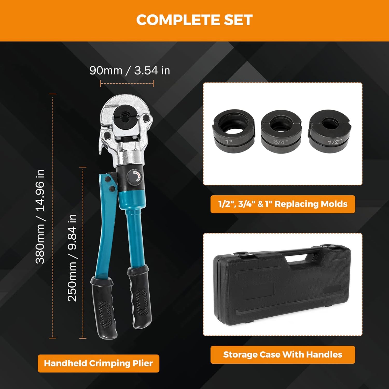 BEAMNOVA Hydraulic Copper Pipe Crimper Tool Set, 1/2, 3/4, 1 inch Dies Jaw, Universal Hand Press Copper Tube Crimping Pliers Kit with Storage Case