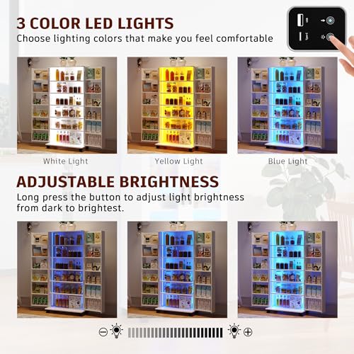 FOMNEY Kitchen Pantry Cabinet with LED Lights