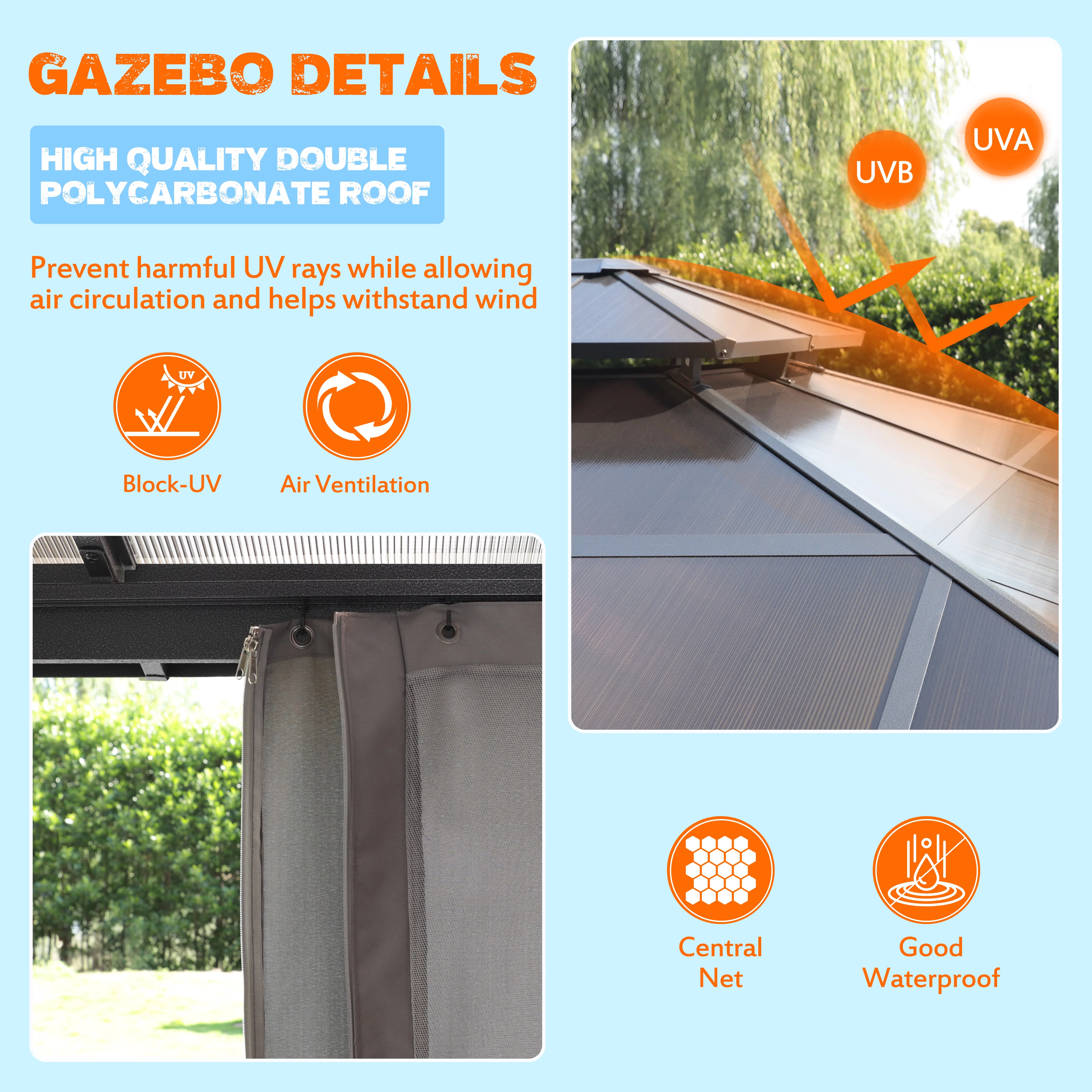VEIKOUS 10ft x 13ft Outdoor Double Roof Gazebo w/ Netting & Curtains - Aluminum Frame Permanent Pergola for Garden Patio Lawns Parties - Curated Treasures Market