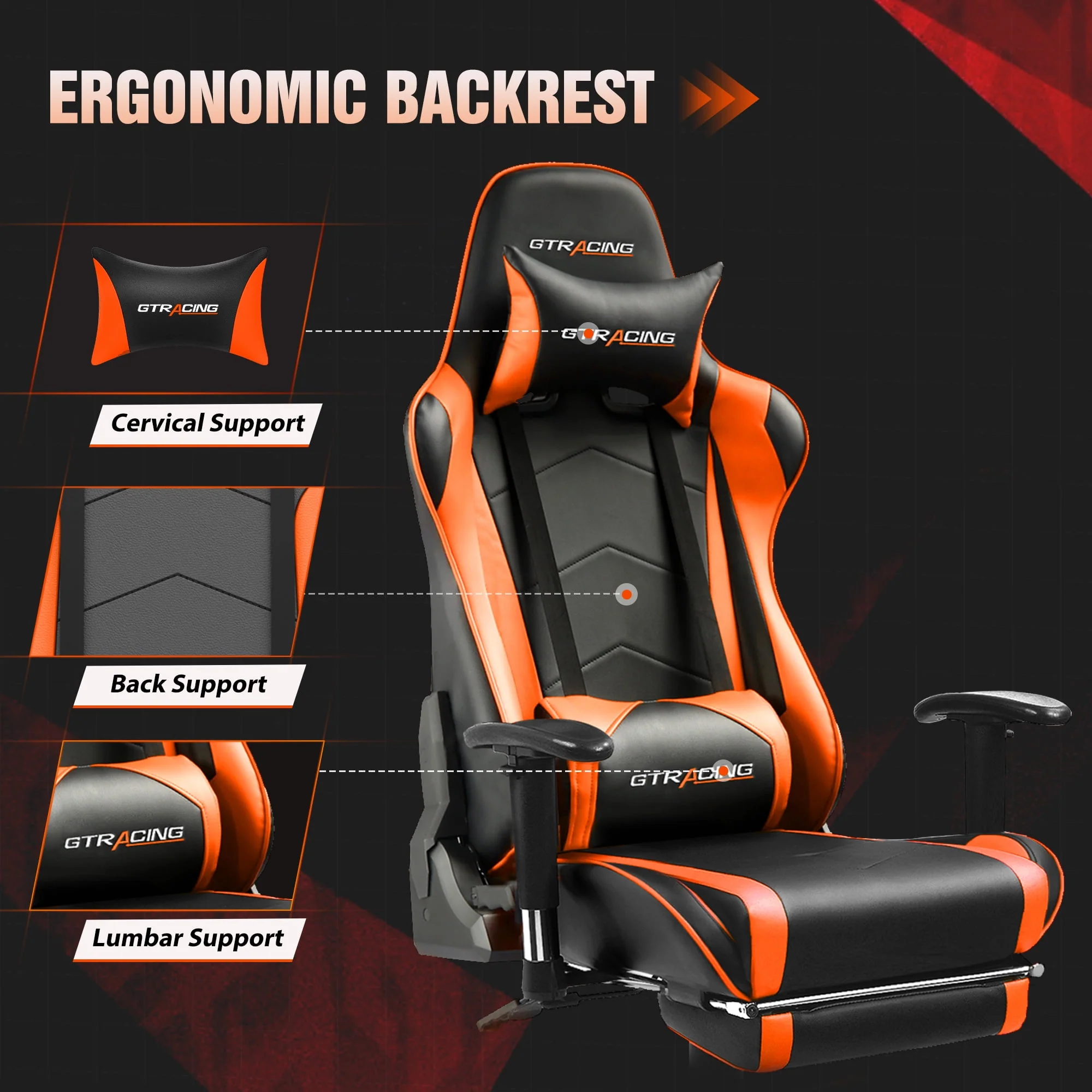 GTRACING Gaming Chair Office Chair PU Leather with Footrest & Adjustable Headrest, Red