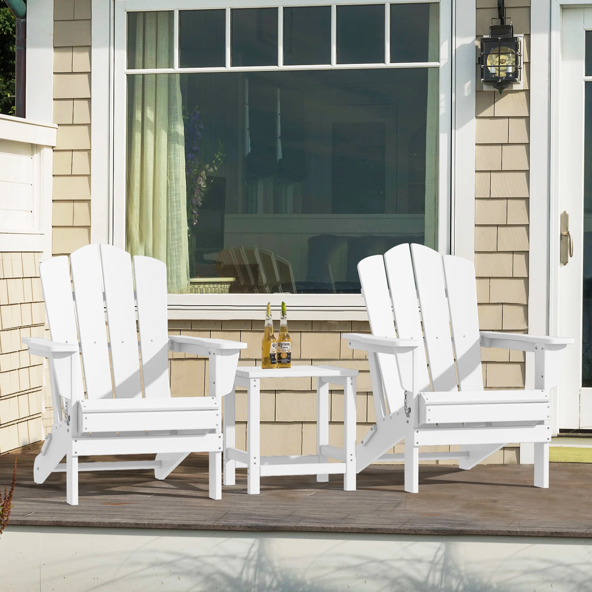 JEAREY Plastic Adirondack Chair, HDPE All-Weather Outdoor Folding Adirondack Chair for Outside, White