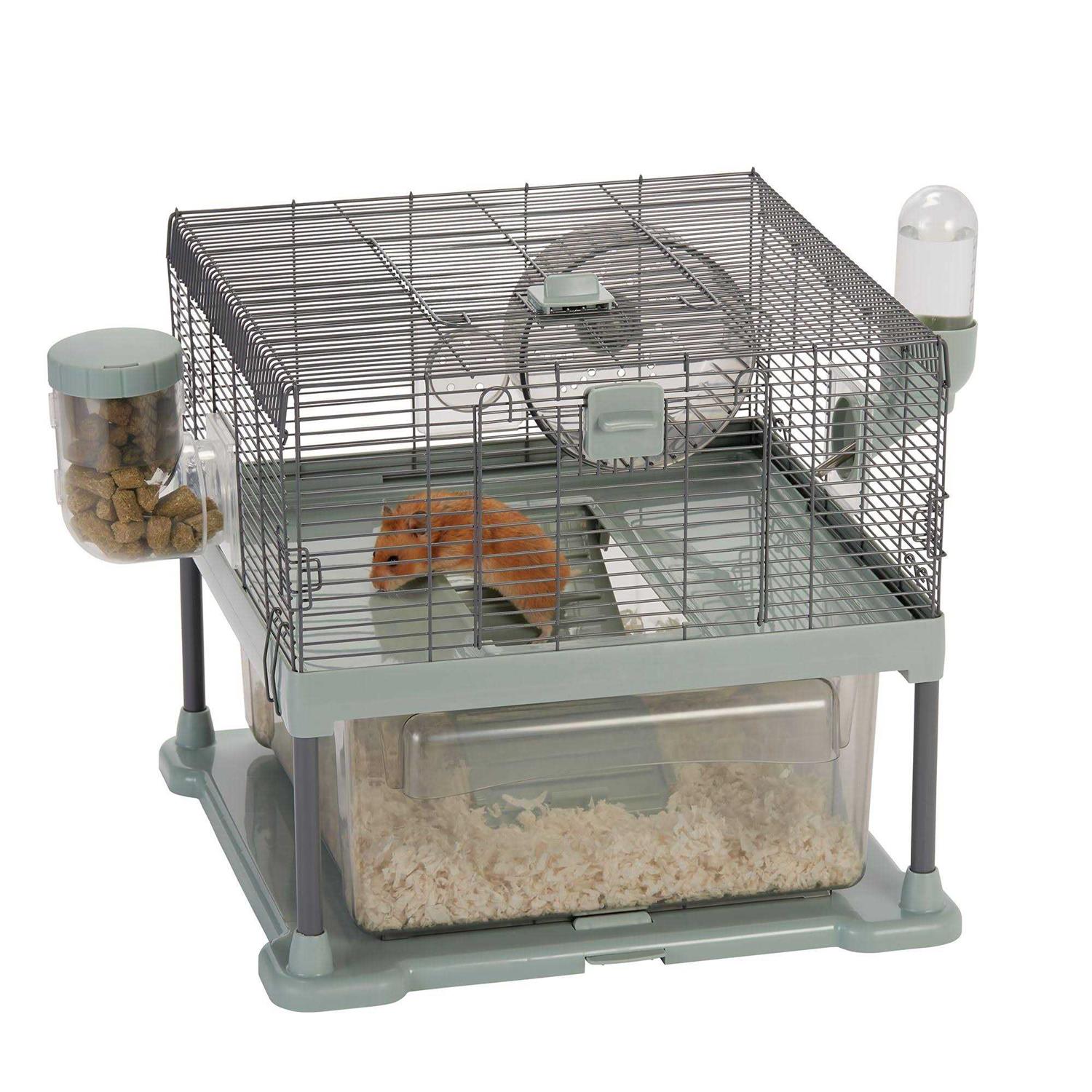 Full Cheeks Quick Clean Small Pet Habitat Includes Cage, Wheel, Food Dispense, and Water Bott - Pet Supplies online store