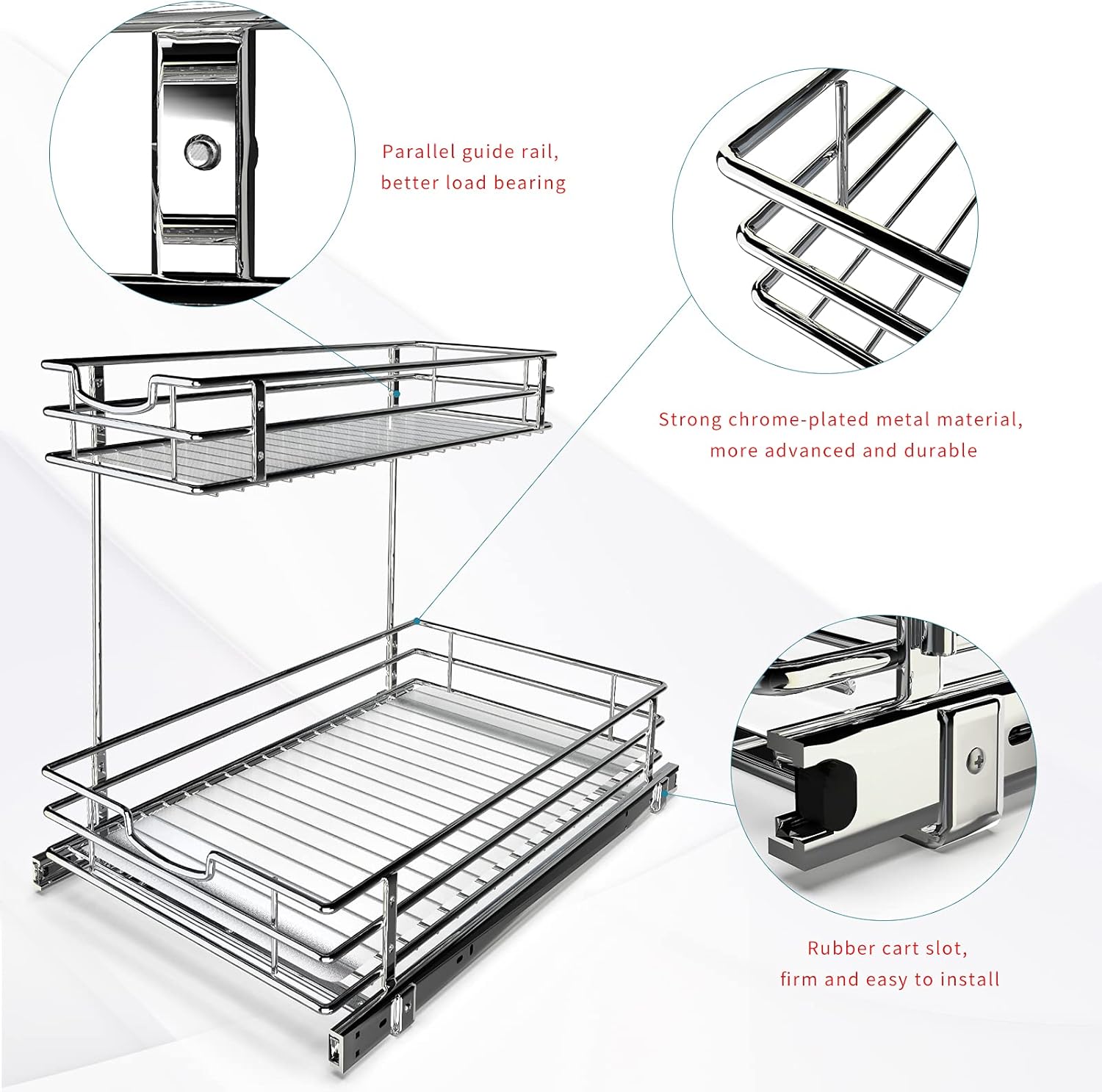 Bextsrack Under Sink Cabinet Organizer Storage with 2 Tier Pull Out Sliding Shelf with Protective Shelf Liners for Kitchen Bathroom Cabinet, 12.2Wx18.1Dx14.5H-Inch - Silver