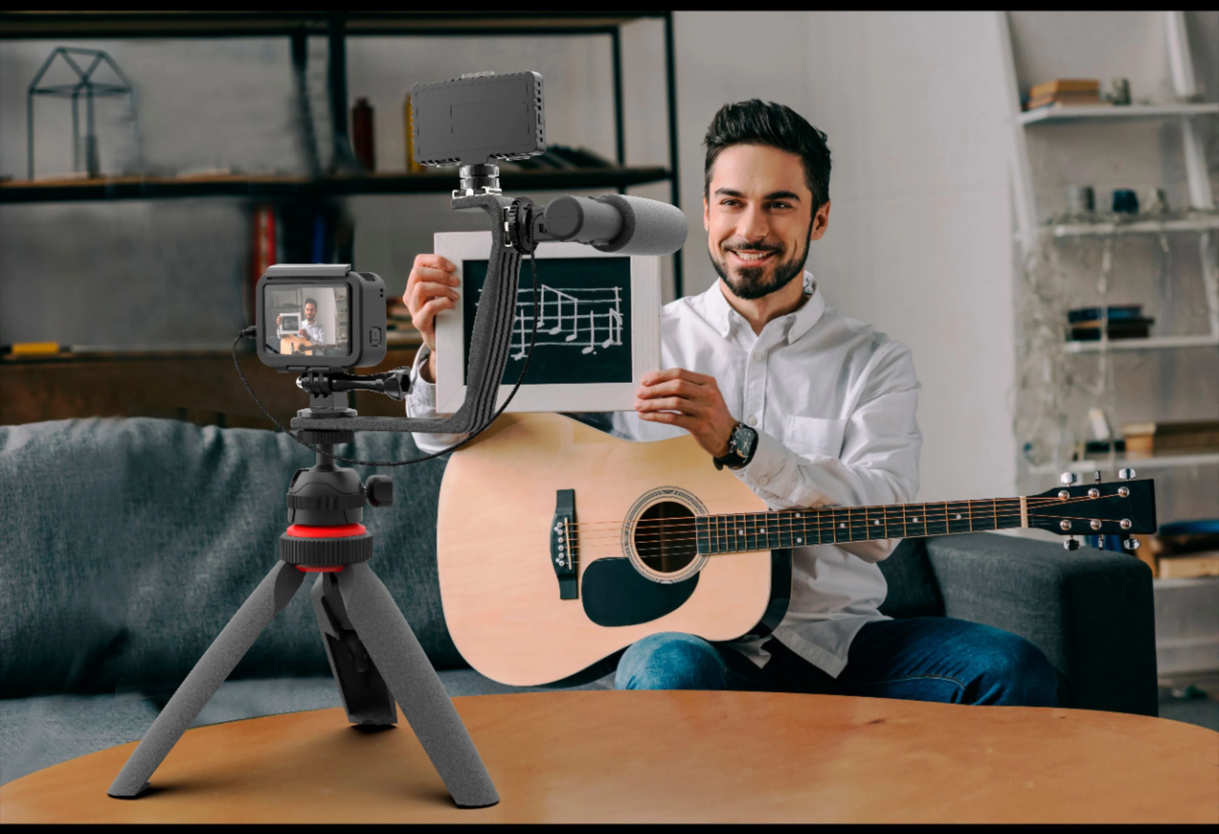 Digipower - Phone Video Stabilizer Rig Kit with Microphone, Light diffuser and Mini tripod for iPhone, Samsung and Digital Cameras - Black - Open Box - Brand New