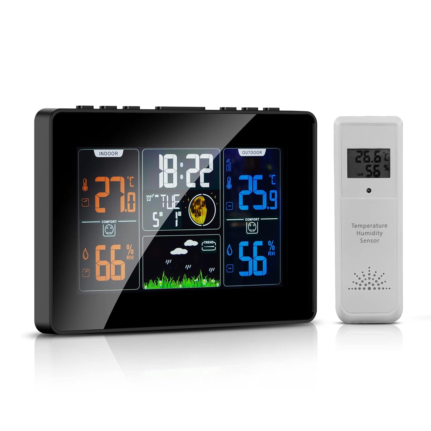 Weather Station Wireless Indoor Outdoor Thermometer with Remote Sensor, Aiment Upgraded Touch Screen Weather Thermometer with Humidity Temperature Barometer Monitor, Calendar, Alarm, Forecast Station