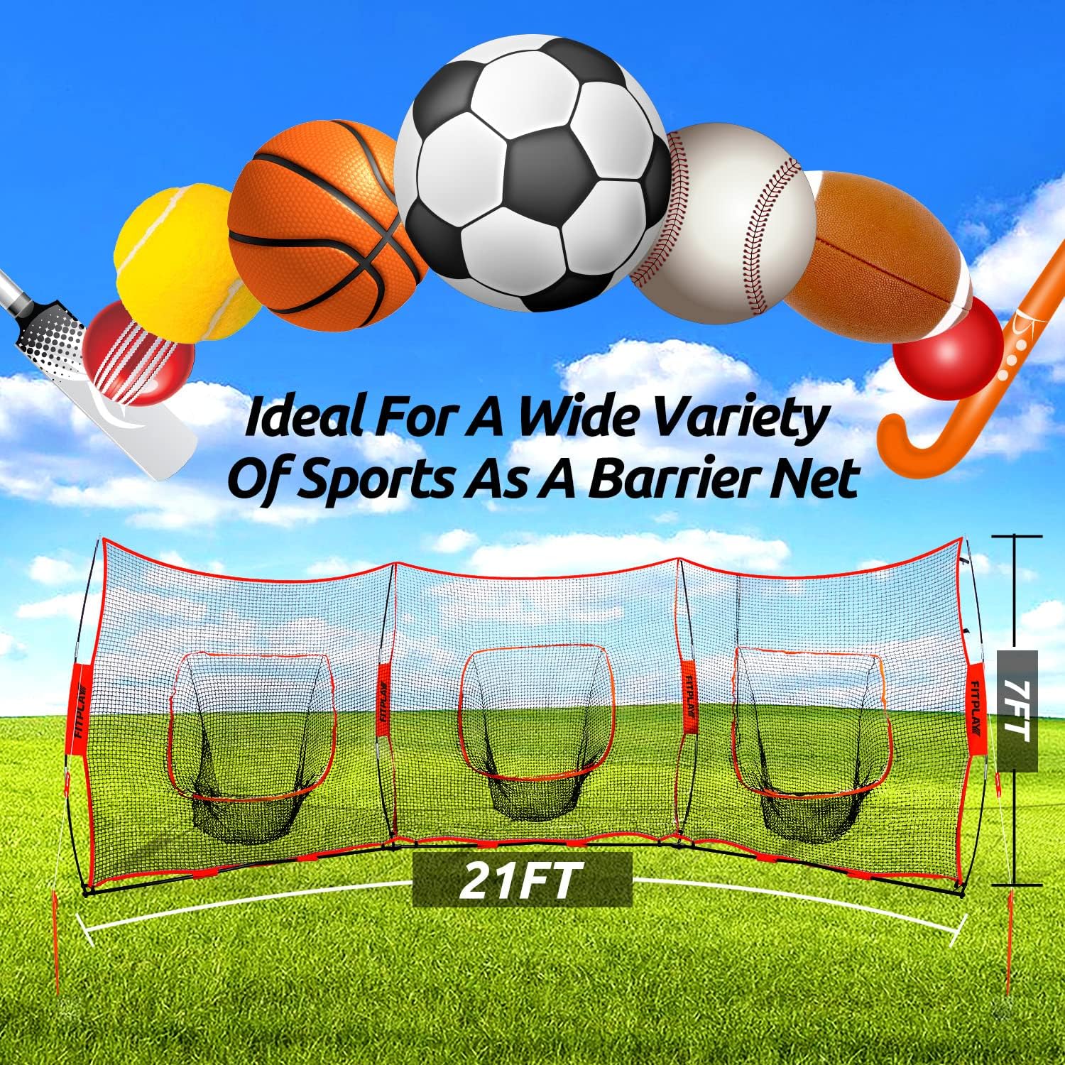 3 in 1 Baseball Softball Practice Net FITPLAY Triple Baseball Training Net 3 Way 7' x 7' Baseball Net for Hitting and Pitching, Batting and Catching, Baseball Backstop Softball Practice Nets