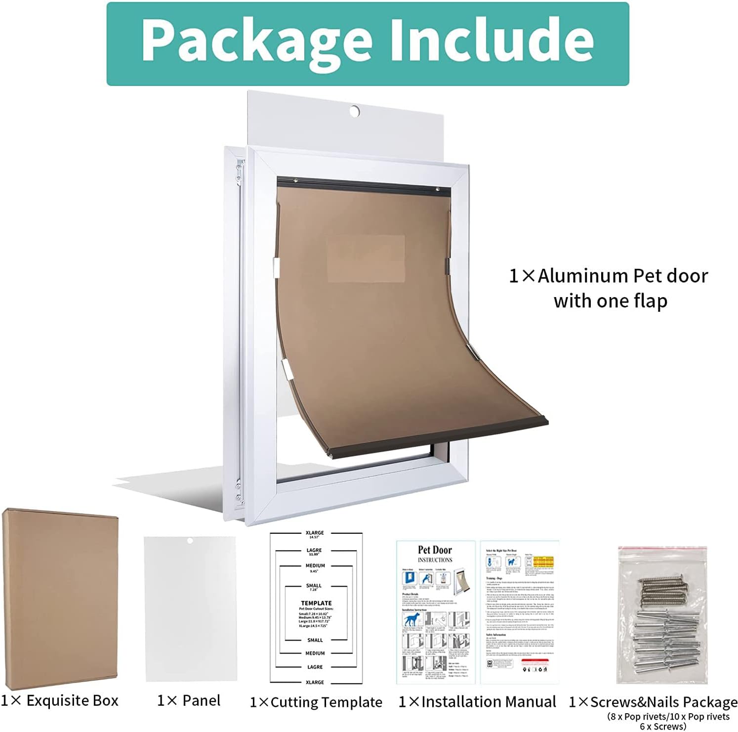 PATAPLUS Large Pet Door Aluminum Dog Door Cat Door,Large Dog Door with Slide-in Lock Panel and Magnetic Flaps,Durable Aluminum Frame, Energy Efficient ,Easy to Install, Heavy Duty(Large)