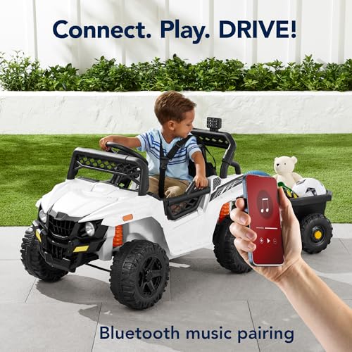 Best Choice Products Kids 12V Electric Ride On UTV Car and Trailer w/Parent Control, LED Lights, 2 Speeds, Bluetooth - Black
