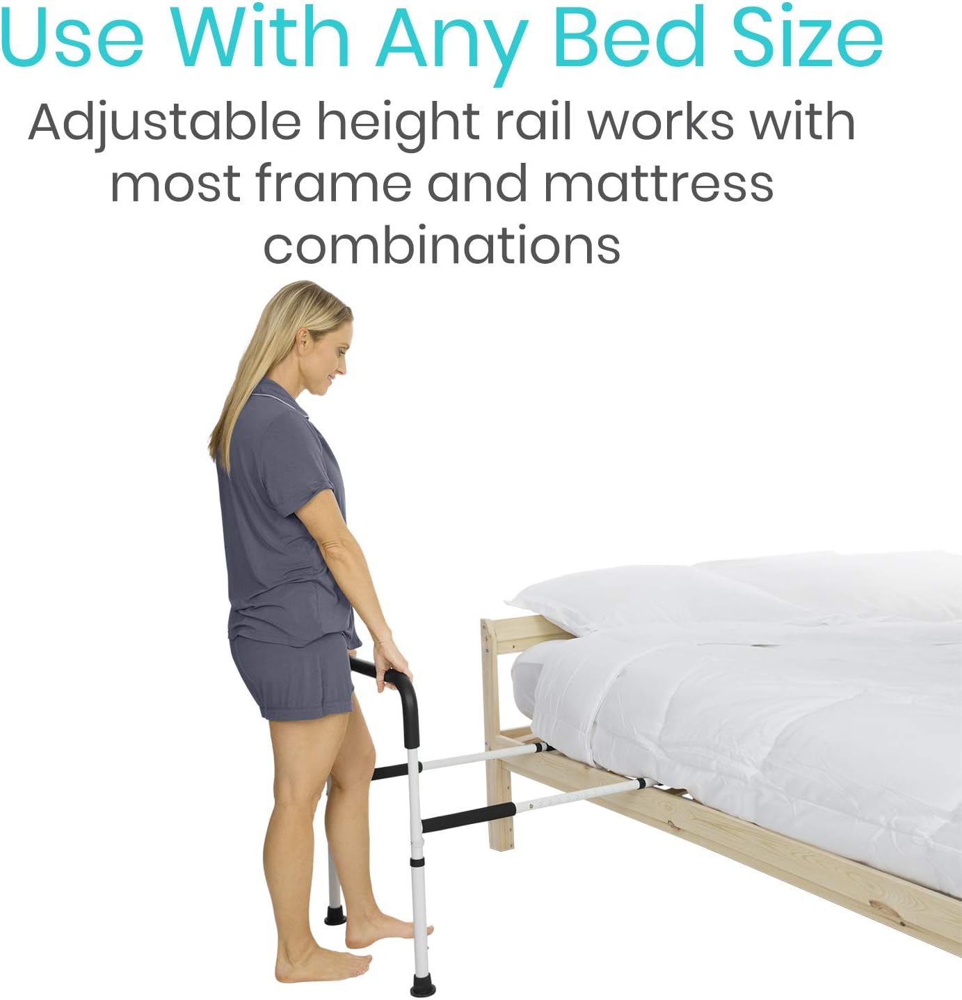 Vive Bed Assist Rail - Adult Bedside Standing Bar for Seniors, Elderly, Handicap, Kid - Fit King, Queen, Full, Twin - Adjustable Fall Prevention Safety Handle Guard - Long Hand Bedrail Grab Bar Cane