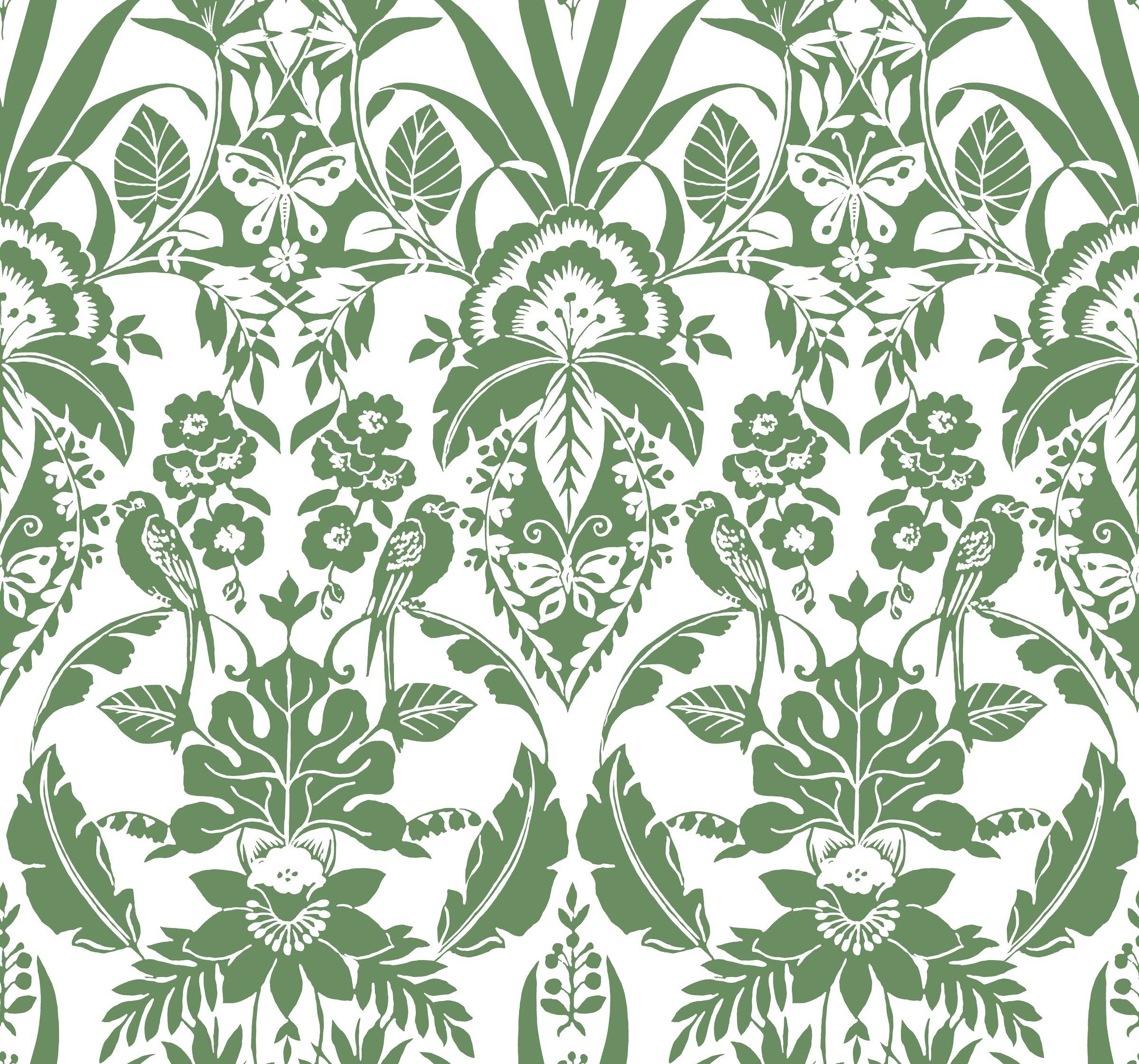 York Wallcoverings CY1584 Botanical Damask Wallpaper Green