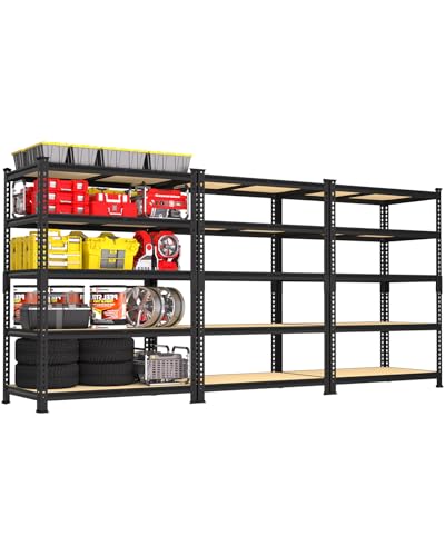 PrimeZone 2 Pack Storage Shelves 48" x 24" x 72" - 5 Tier Heavy Duty Adjustable Garage Storage Shelving, Metal Storage Utility Rack Shelf Unit for Warehouse Pantry Closet Kitchen, Black